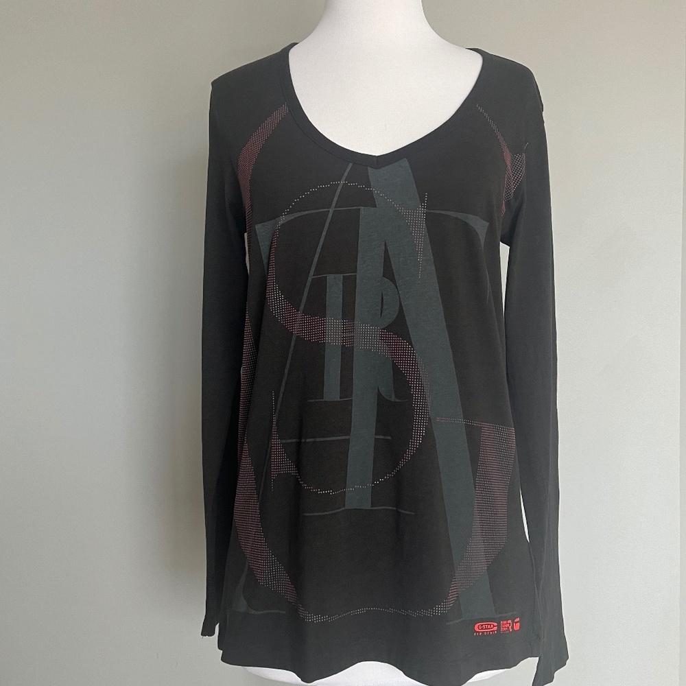 G Star Raw Ruby V T Logo Women's Cotton V-neck Casual Top T-Shirt Large